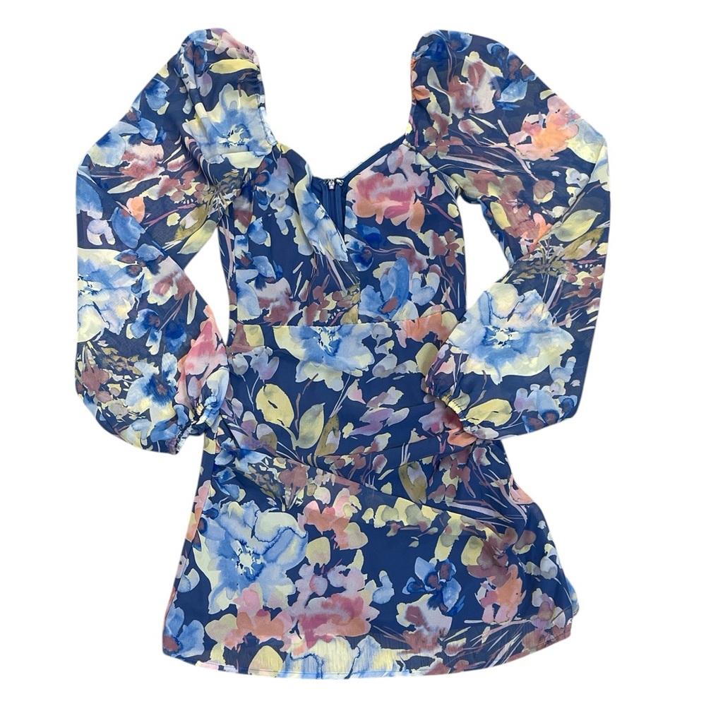 Lulus Floral Print Long Sleeve Mini Dress
